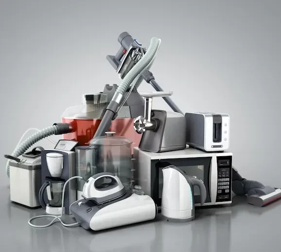 home-appliances-group-vacuum-cleaner-microwave-iron-coffee-maker-steam-kettle-toaster-meat-grinder-isolated-grey-background-3d_268321-3583